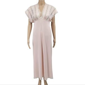 Henson Kickerrick Vintage Maxi Length Nightgown Peach White Lace Empire Waist